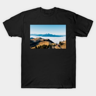 Swiss Alps - Mount Rigi Cogwheel Train With Alpine Range in Background T-Shirt